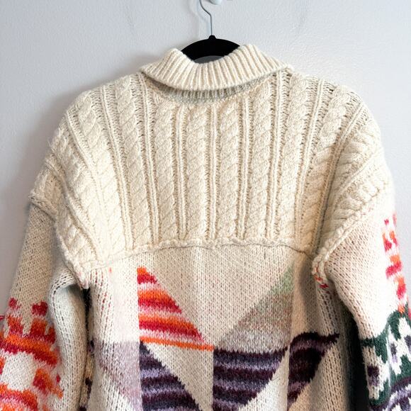 UO Kimchi Blue “Happiness” Chunky Knit Cardigan Sweater Y2K Cream Multi Size S - Picture 8 of 15